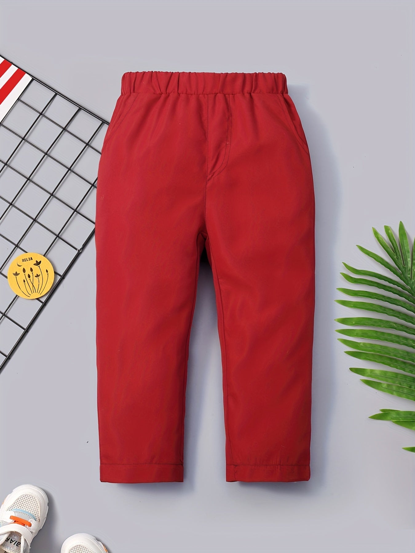 Boys Elastic Waist Long Pants Straight Leg Trousers Solid Casual Pants