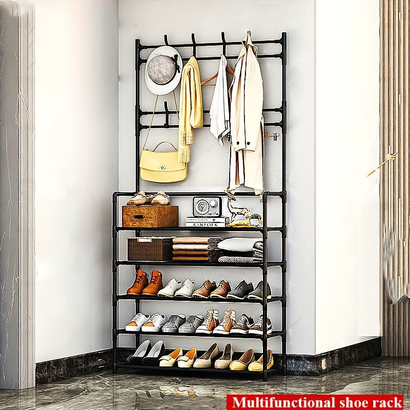 1pc Shoe Storage Rack With Clothes Shelf Stand Vertical Hanging Clothes Stand
