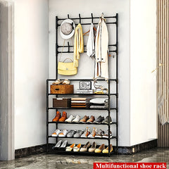 1pc Shoe Storage Rack With Clothes Shelf Stand Vertical Hanging Clothes Stand
