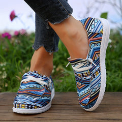 Women's Geometric Pattern Canvas Shoes Boho Style Low Top Loafers