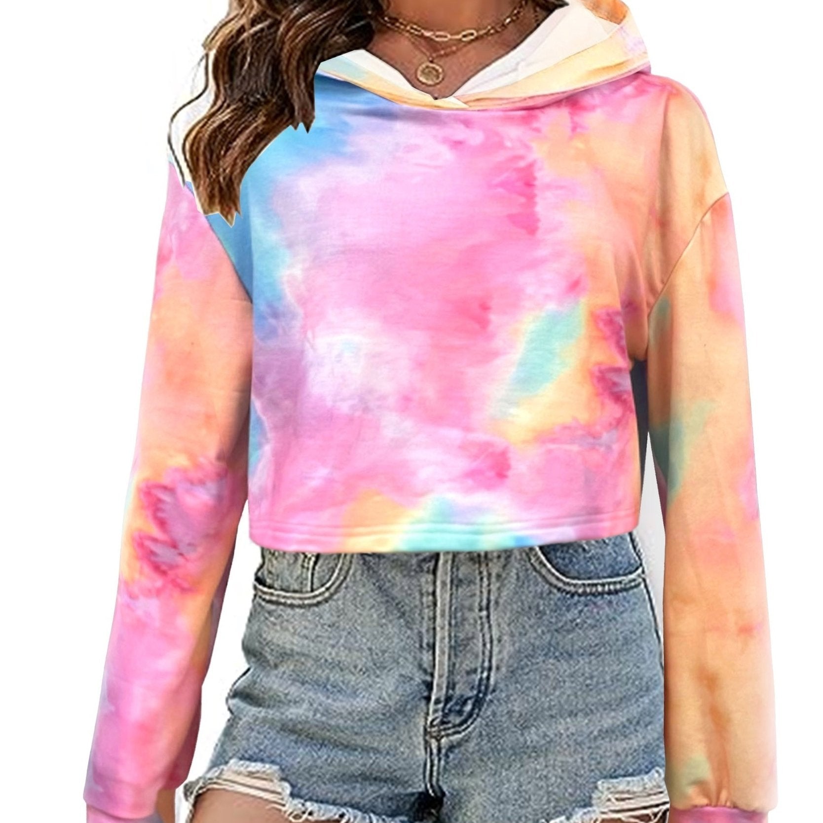 Tie Dye Crop Hoodie Long Sleeve Sweatshirt