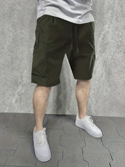 Men's Casual Cargo Shorts Solid Waist Drawstring Summer Outdoor