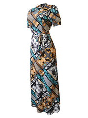 Graphic Print Mock Neck Cut Out Sleeve Maxi Dress Plus Size