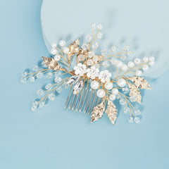 Golden Pearl Bridal Hair Piece Wedding Hair Vine Crystal Hair Clip