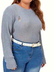 Solid Ripped Long Sleeve Sweater