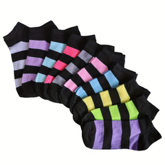 10 Pairs Striped Short Socks Low Cut Ankle Socks Women's Stockings