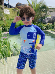 Boys Cartoon Shark Long Sleeve T shirt & Shorts Set Swimsuit
