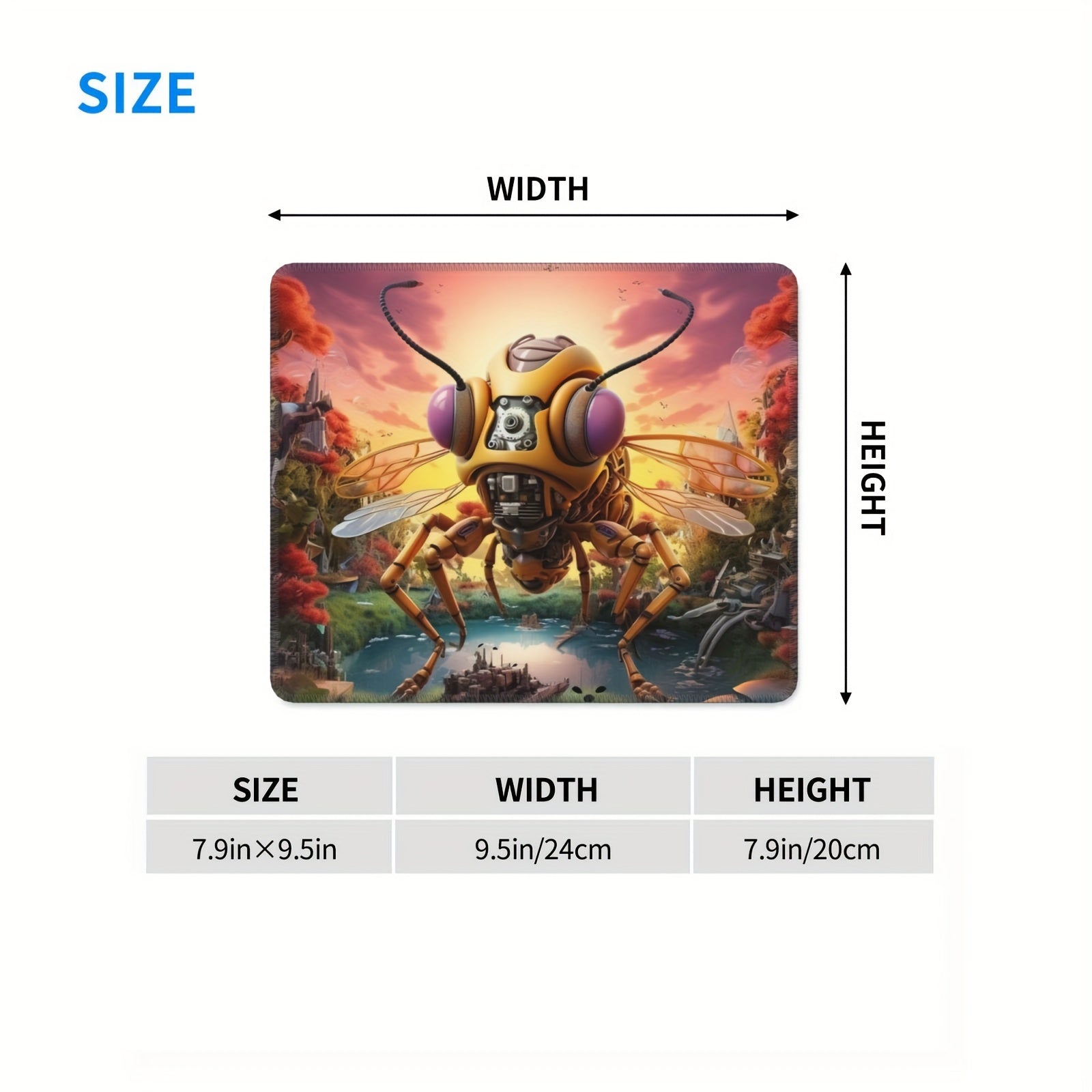 Fly Head Pattern Square Mouse Pad 20x24cm Rubber Border Slide Mouse Pad