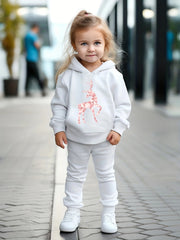 Reindeer Print Outfits 2pcs Girls Hoodies Jogger Pants Set For Sports