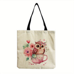 Cartoon Owl Print Canvas Bag Lightweight Versatile Shoulder Bag