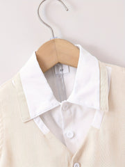 Boys Formal Gentleman Outfits Short Sleeve Shirt&Shorts&Vest Kids Clothing Set