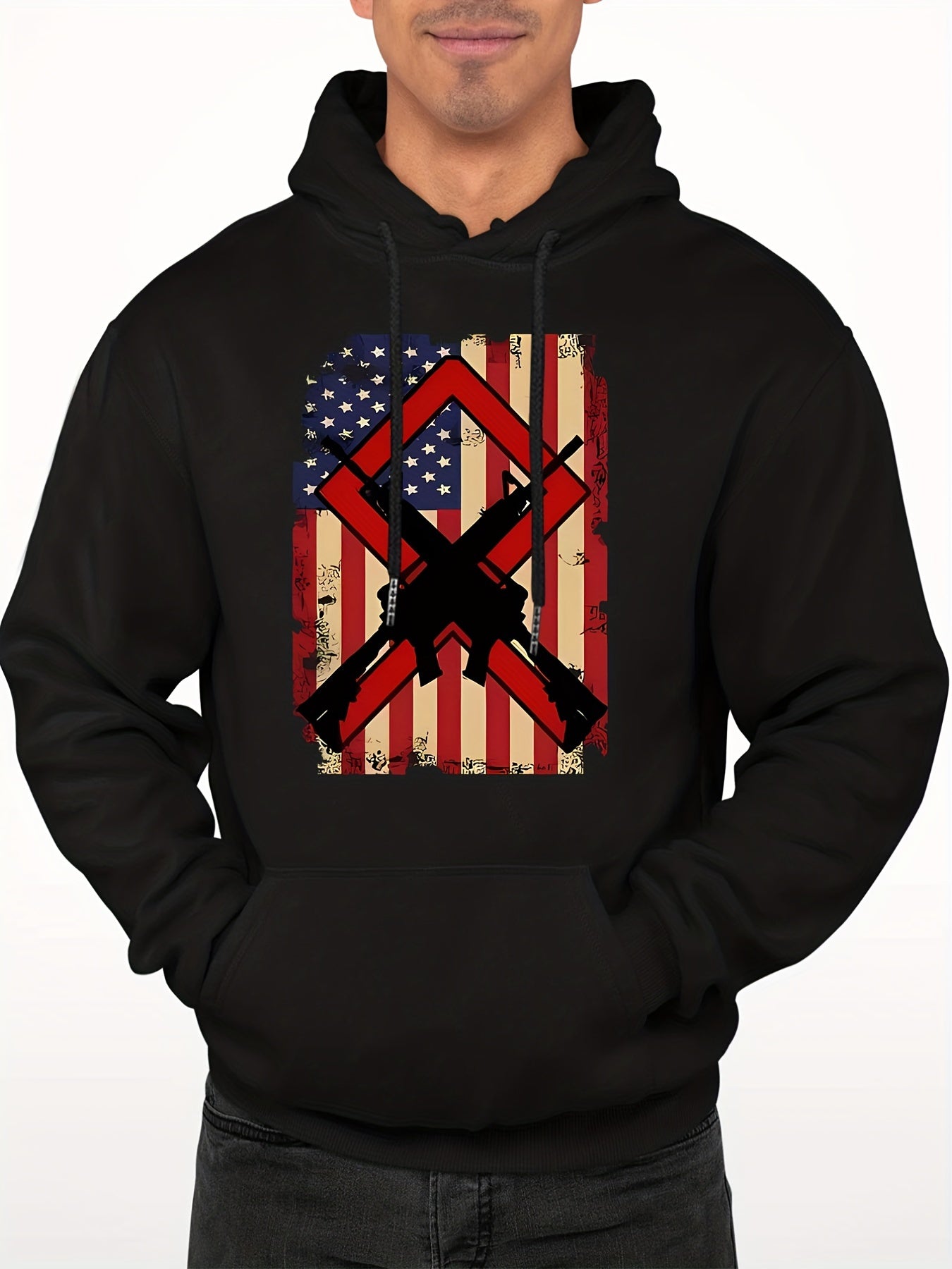 Men's Flag Print Hooded Sweatshirt Long Sleeve Personalized S