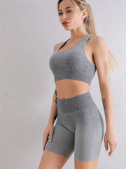2 Pcs Gradient Yoga Clothing Suit Running Fitness Work Shockproof Bra Elastic