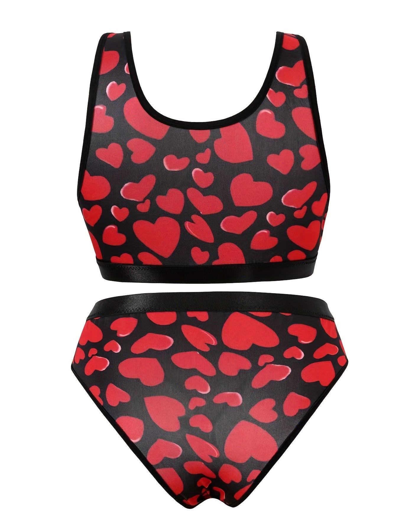Heart Print Racer Back Tank Bra & Panty Lingerie Set