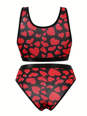 Heart Print Racer Back Tank Bra & Panty Lingerie Set