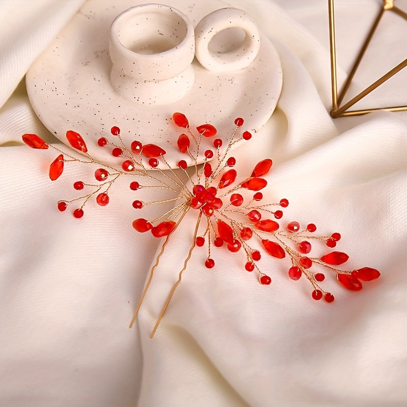 Crystal Hair Pin Head Jewelry U shaped Hairpin Ponytail Holder Hair Accessories