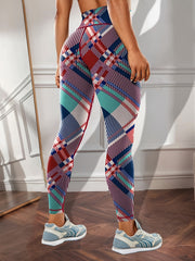 Colorful Plaid Print Yoga Leggings High Waist Tummy Control Pants
