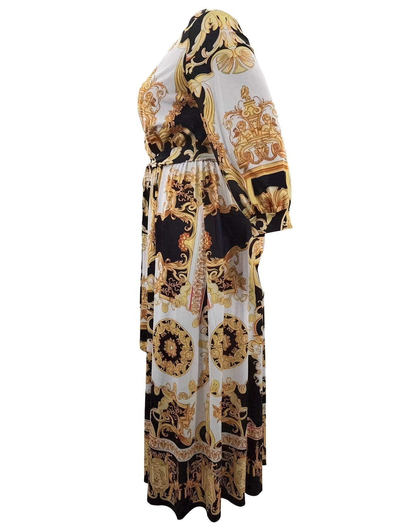 Ethnic Print Long Sleeve Maxi Dress Plus Size
