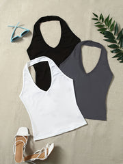 Solid Halter Top 3 Pack Sleeveless Versatile Women's Clothing