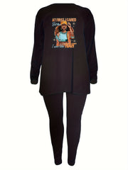 Cartoon Girl Print Tunic Top & Leggings Outfit Set
