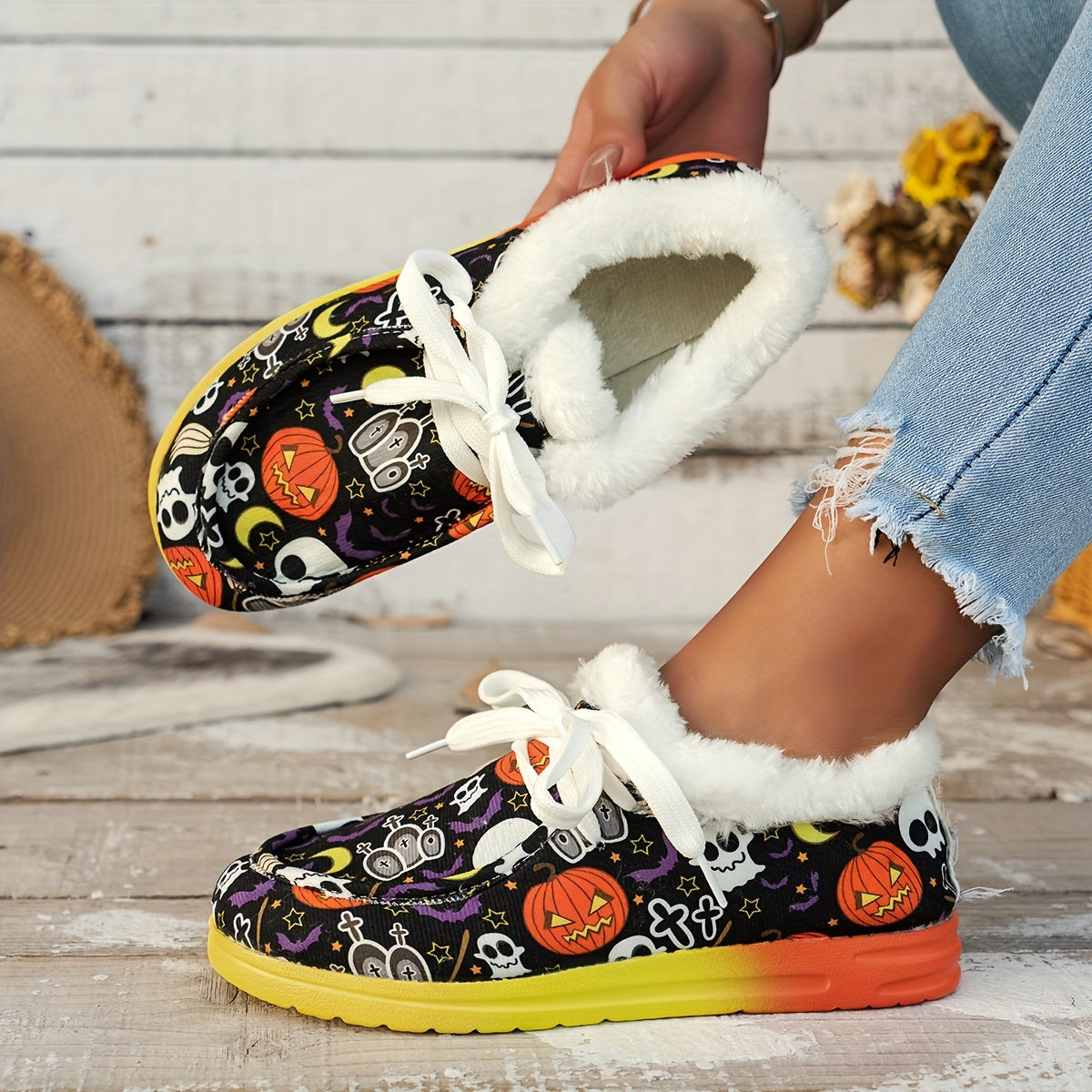 Women's Halloween Skeleton Pattern Non slip Sneakers Low Top Sport Shoes