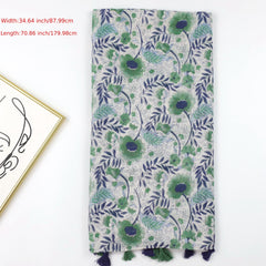 Vintage Floral Print Scarf Boho Tassel Shawl Classic Head Wrap