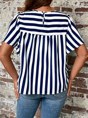 Striped Short Sleeve Round Neck Tunic