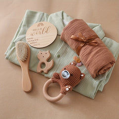 Cute Baptism Set: Towel, Hook, Rattle, Brush, Photo Prop