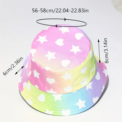 Gradient Pink Bucket Hat Star Heart Print Lightweight Sunscreen Fisherman Cap