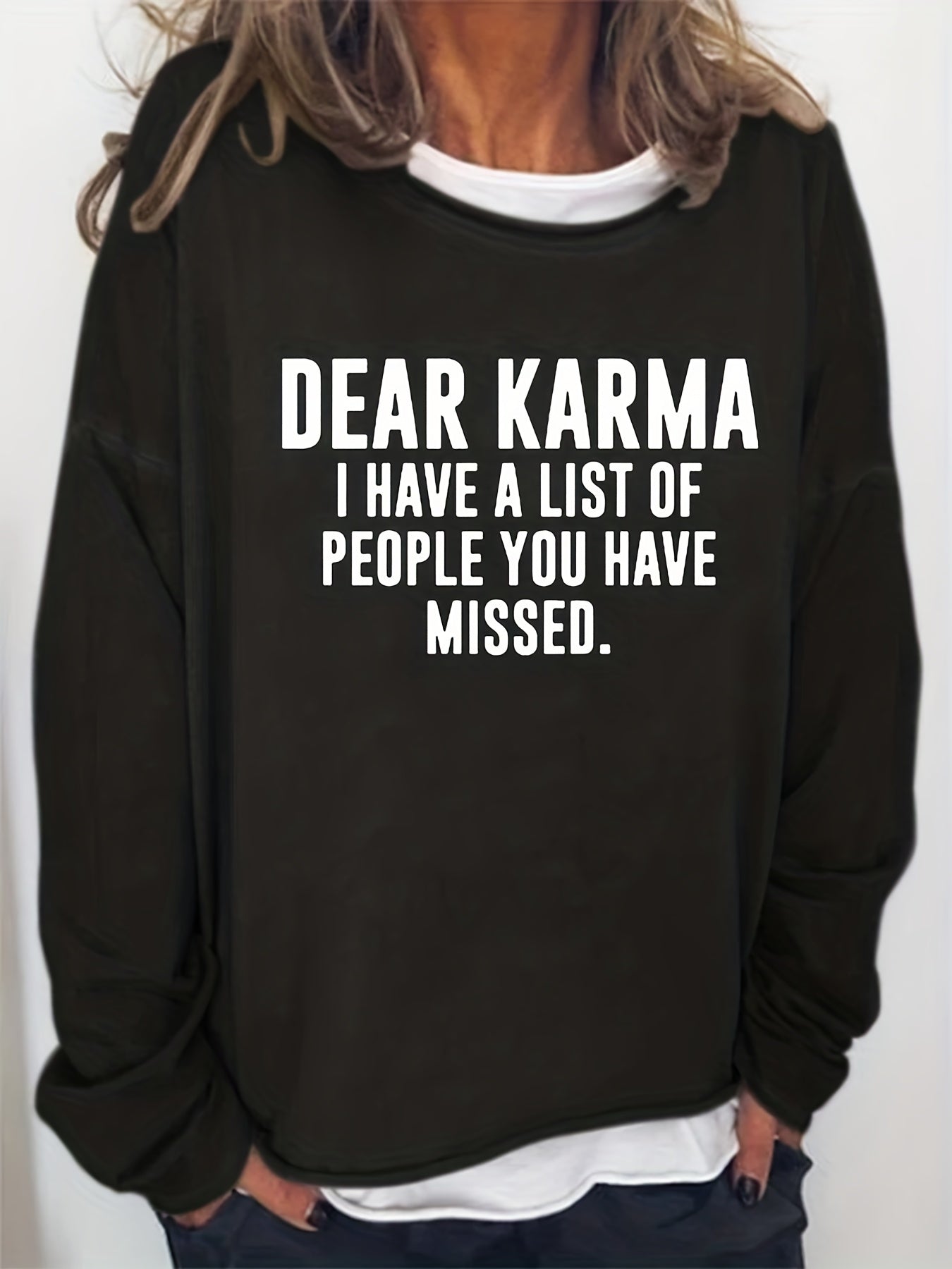 Letter Print Crew Neck Sweatshirt for Women