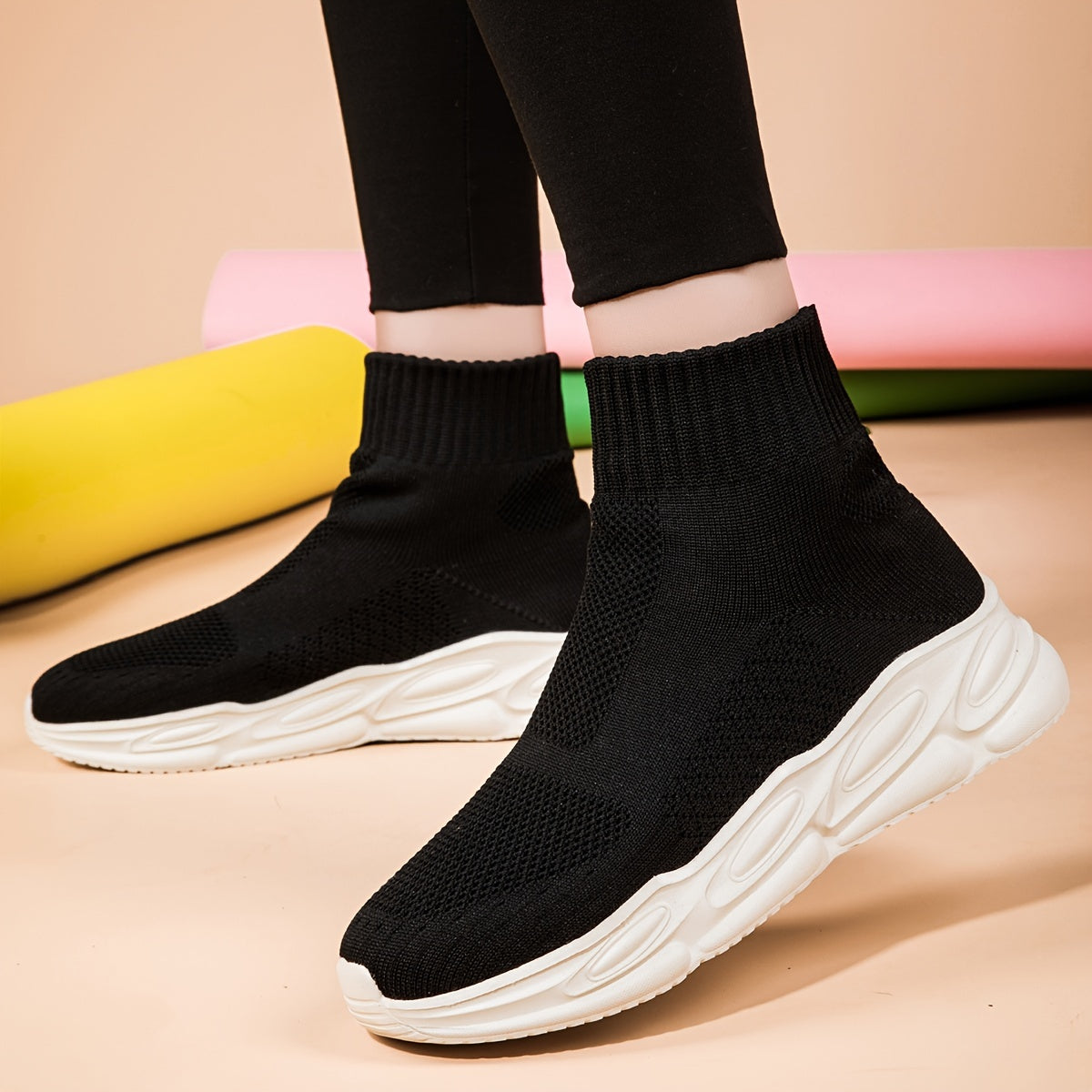 Women's Lace Up Knit Socks High Top Platform Sneakers