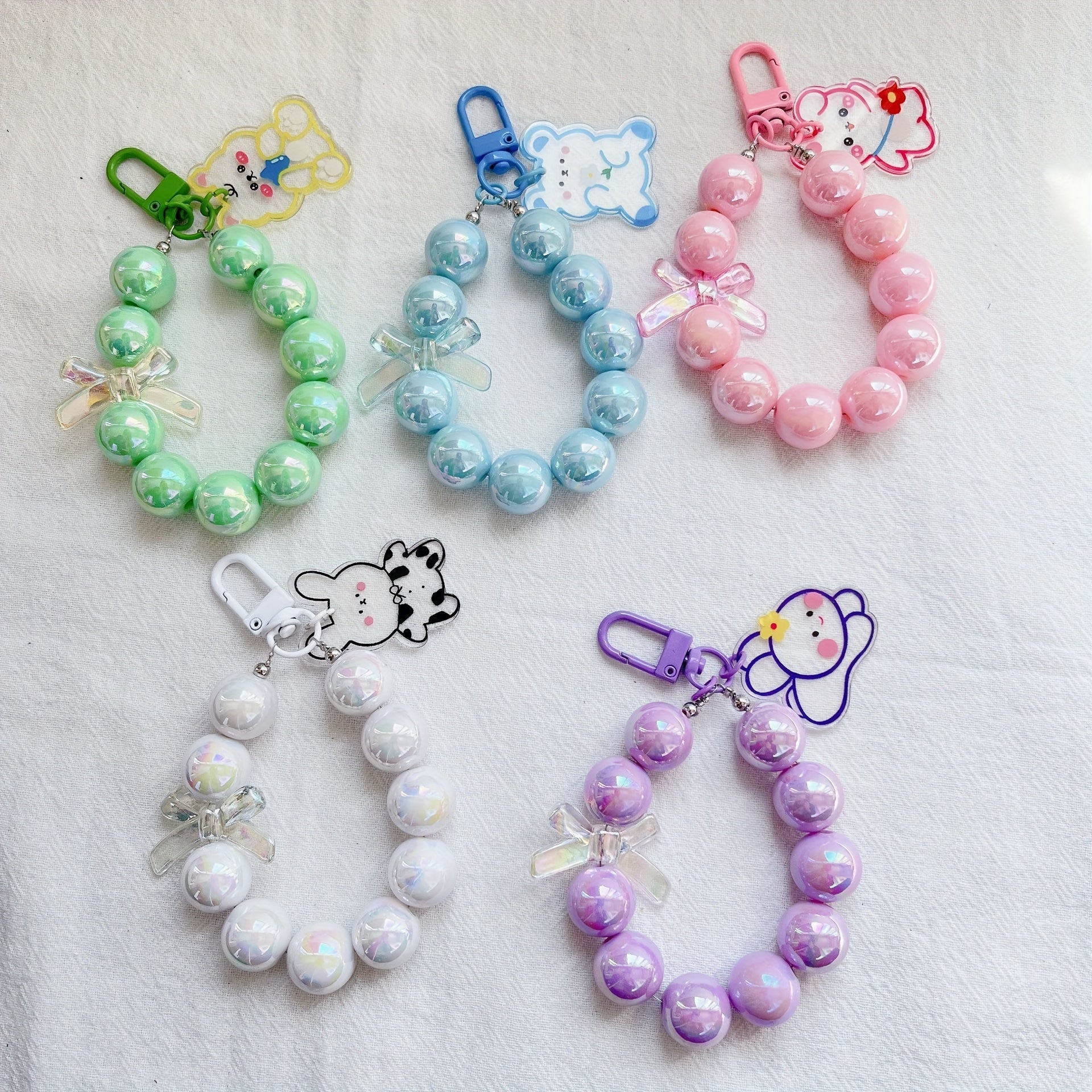 Kids Novelty Key Chain Beaded Little Rabbit Bear Pendant DIY Jewelry
