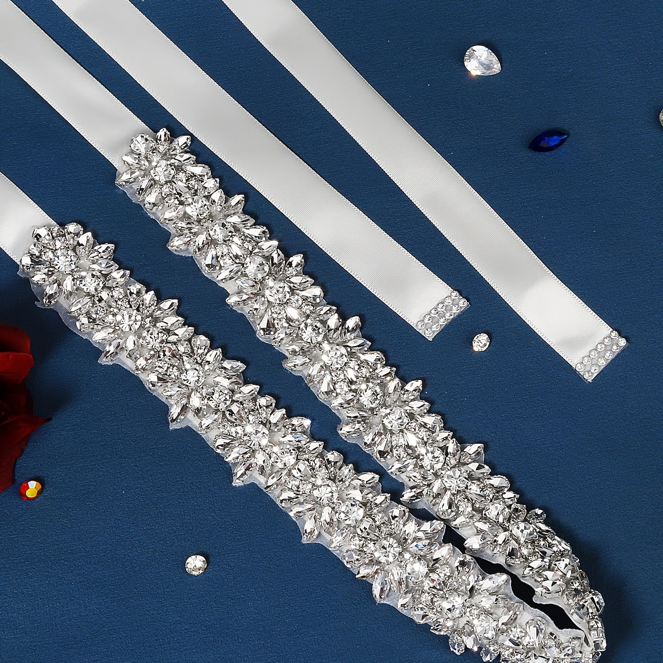 Rhinestone Bridal Girdle Hand Stitched Ribbon Belt