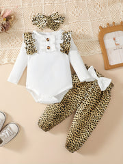 Baby Girl Leopard Print Romper Trousers Set