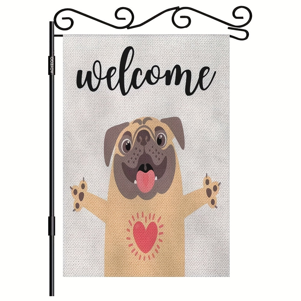 Funny Dog Welcome Burlap Garden Flag Double Sided 30 X 45