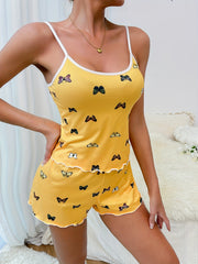 Butterfly Print Pajama Set Cami Top & Shorts Women's Sleepwear