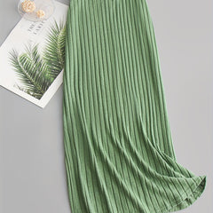 Women's Plus Solid Ribbed Elastic High Rise Slight Stretch Maxi Midi Skirt