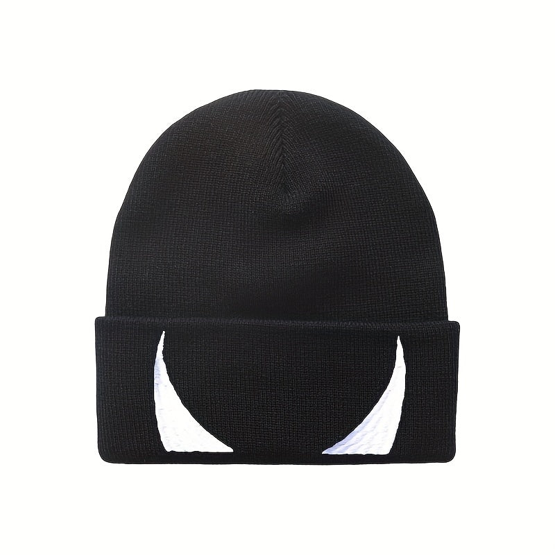Ear Protection Knit Beanie Hat Devils Horn Embroider