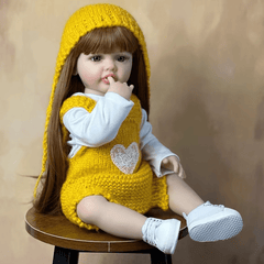 22in Lifelike Reborn Doll Girl Long Hair Yellow Hoodie Lace Heart Patch
