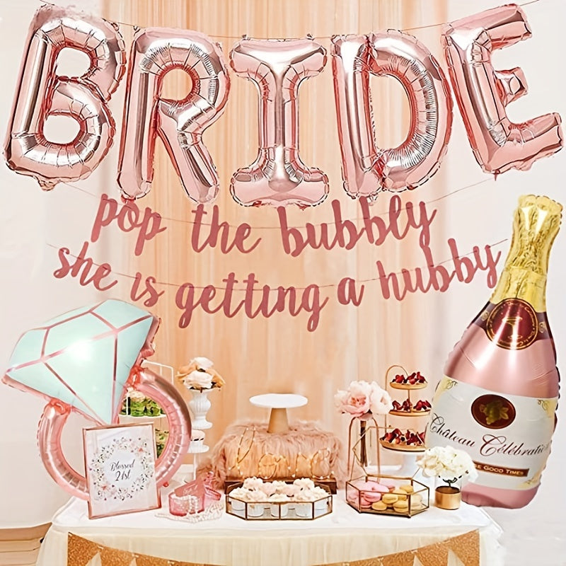 Bachelorette Party Decorations Kit Bride Balloons Banner Ring & Champagne