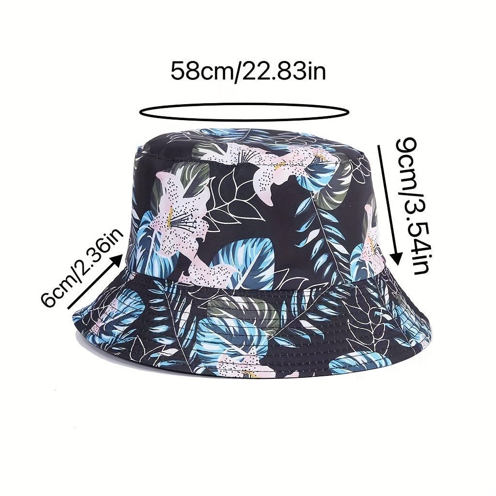 Flower Print Bucket Hat Sunscreen Fisherman Cap Lightweight Reversible