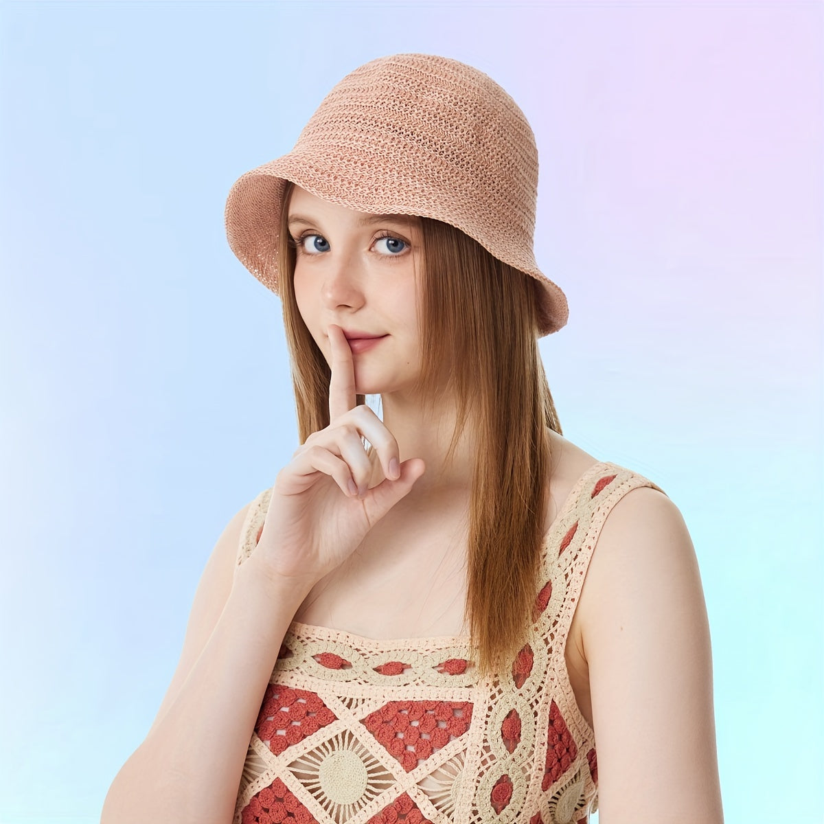 Pink Knitted Basin Hat Thin Breathable Cloche Hats For Women