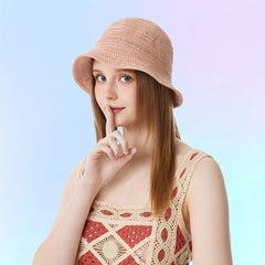 Pink Knitted Basin Hat Thin Breathable Cloche Hats For Women