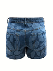 Women's Plus Floral Print High Rise Denim Shorts