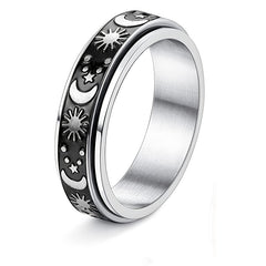 Men's Titanium Steel Rotating Ring Sun Moon Stars Decompression Couple Ring
