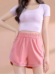 Letter Print Sports Shorts High Waist Quick Drying for Fitness