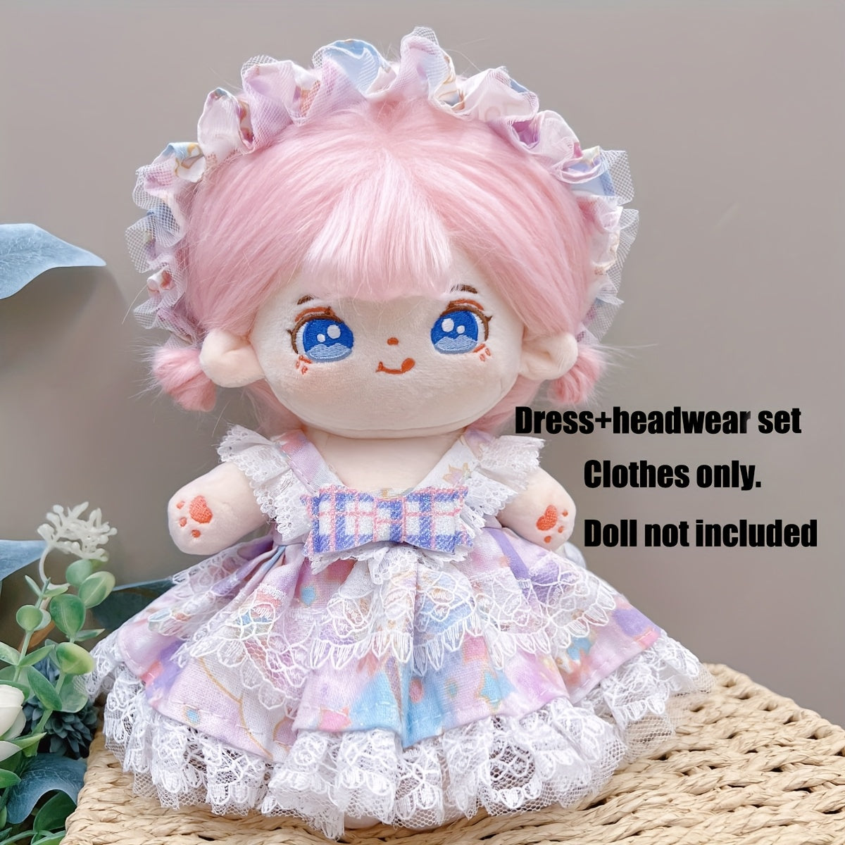 7.87in Doll Clothes Dress Headwear 2pcs Set Doll Accessories Girls Birthday