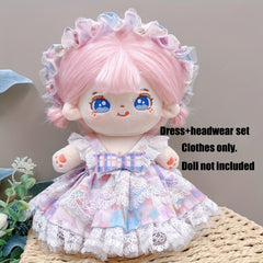 7.87in Doll Clothes Dress Headwear 2pcs Set Doll Accessories Girls Birthday