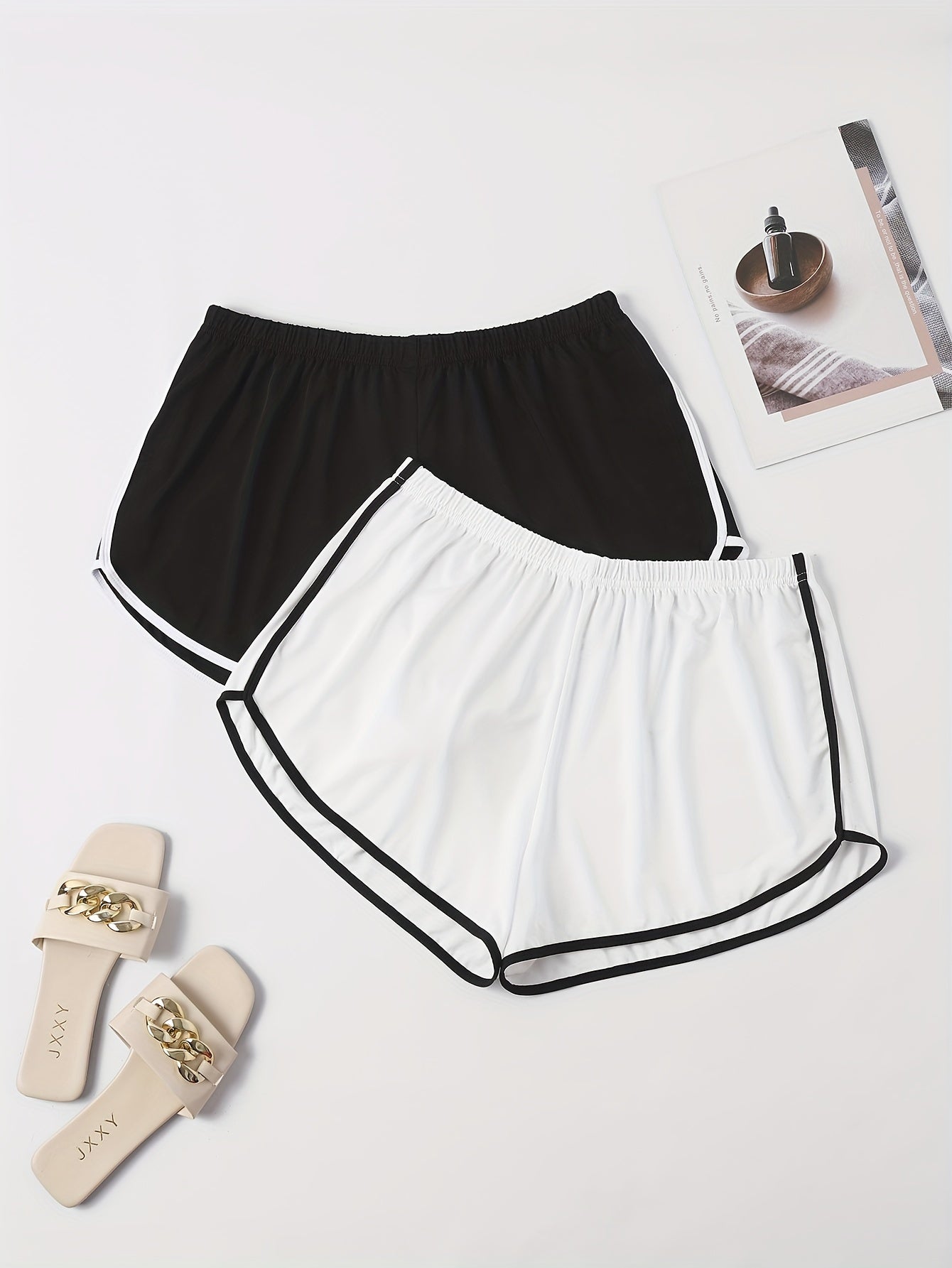 2 Pack Plus Size Casual Pajama Shorts Set Women's Plus Wide Leg