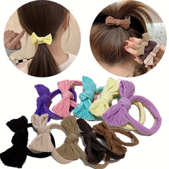 5pcs Colorful Elastic Bow Hair Ties for Girls